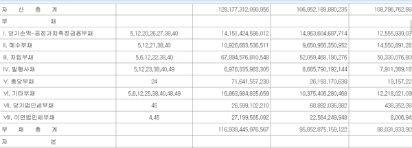 미래에셋증권 재무상태표의 차입부채