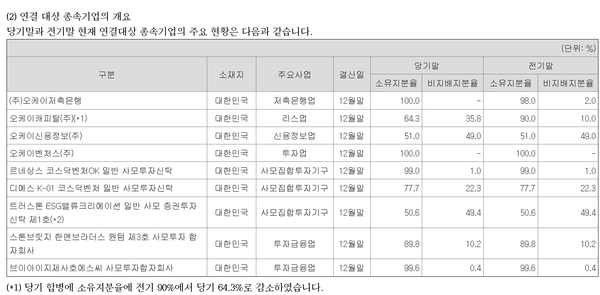 오케이홀딩스대부의 종속 자회사들