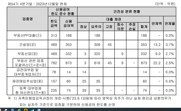 국제저축은행의 부동산관련 여신 현황