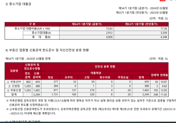 조은저축은행의 부동산금융 현황