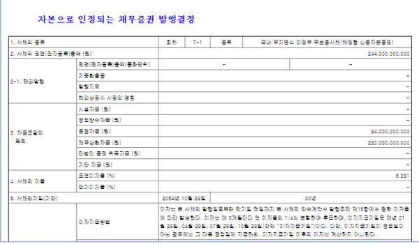 7-1회차 신종자본증권의 발행조건 공시