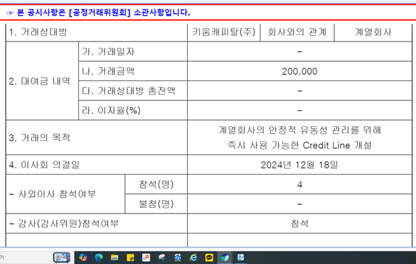 키움증권의 지난 18일 공시